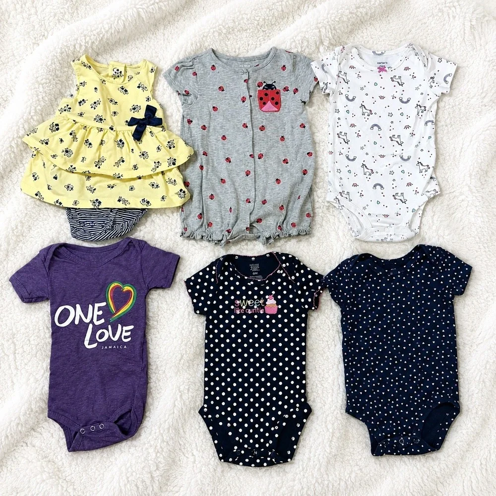 Carter's Baby Girl Clothes Lot 6M 6 Pc Rompers Bodysuits Dress Polka Dot Floral